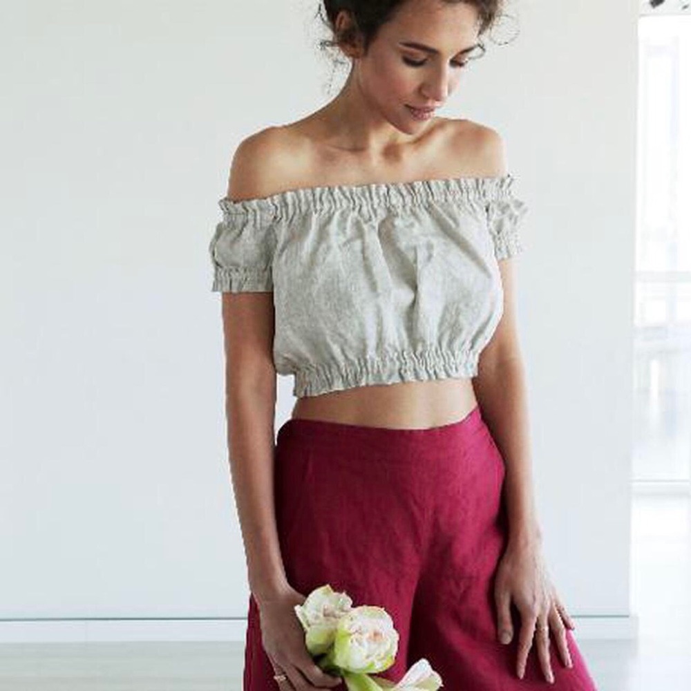 Linen off shoulders crop top